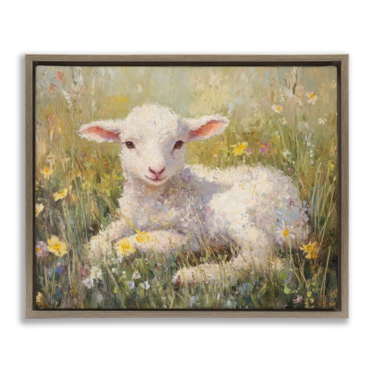 Stupell Industries Sunlight Lamb in Flowers Floating Frame Wall Art